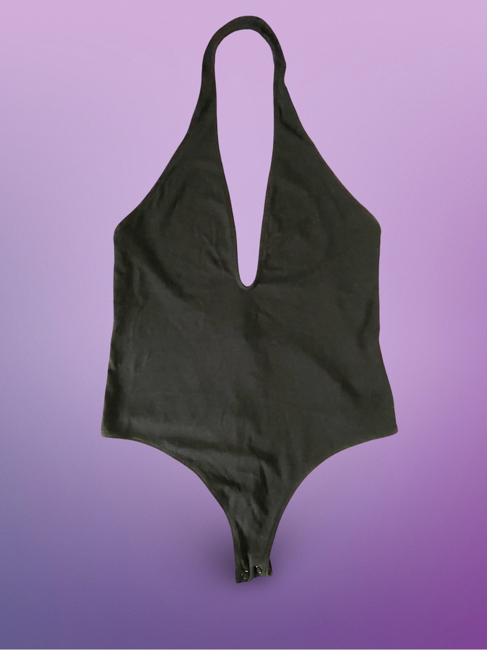 Black Express Deep Plunge V-neck Halter Top with Thong-style Bottom SzM